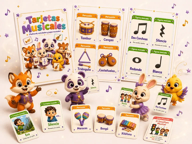 Colección de tarjetas musicales ilustradas